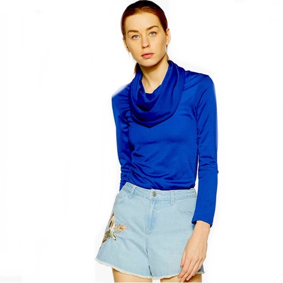 Kenneth Cole Cobalt Blue Cowl Neck Long Sleeve Knit Top, Women's Size XS - Picture 1 of 11